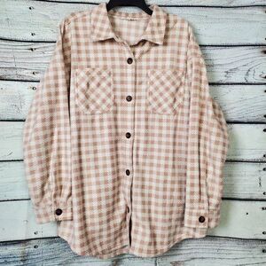 Maurices Women’s Shacket Beige Plaid Button Down Shirt Jacket Size 1X